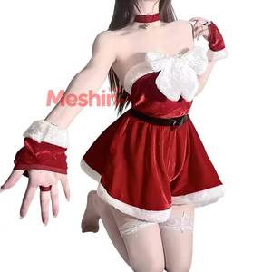 Robe tutu sexy sans bretelles de Père Noël avec collier ras du cou et gants, en polyester, idéale pour les séances photo de Noël et - Product Image 2