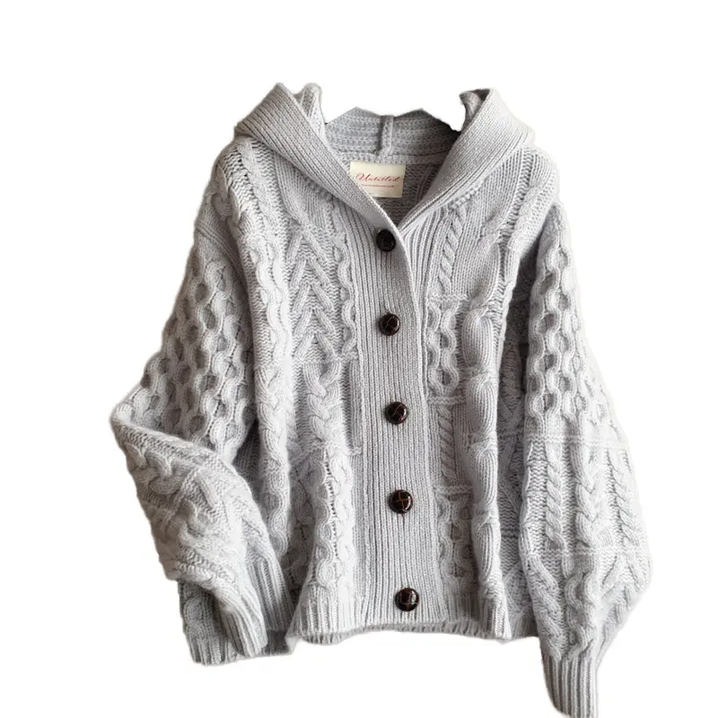 2024 hiver pull tricoté épaissi cardigan pull à capuche veste