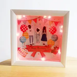 Custom DIY colorful picture Deep Wooden 3D Shadow Box Picture photo Frame with LED light