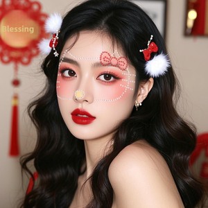 Pegatinas de tatuaje facial de Hello Kitty transfronterizas, hechas a mano con diamantes de imitación, maquillaje de Año Nuevo, decoraciones de diamantes de imitación con purpurina en tarjeta blanca. - Product Image 3