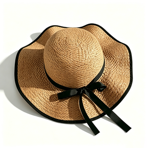Sombrero de Sol de Rafia de Ala Ancha Unisex al por Mayor - Protección UV, Plegable, para Playa, con Lazo Negro, para Vacaciones de Verano y Actividades al Aire Libre - Product Image 5