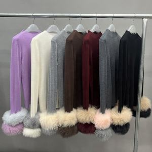 <span class=keywords><strong>Pull</strong></span>-over en maille respirant à col rond pour <span class=keywords><strong>femme</strong></span>, personnalisé, avec poignets amovibles en vraie fourrure de renard – Vente en gros - Product Image 4