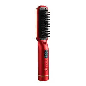 Neueste LED Cordless Haar glätter Bürste Wireless Portable Hair Hot Comb Wiederauf ladbare Haar glättung Flacheisen
