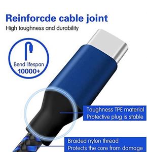 Free Custom logo 1M 2M <b>3M</b> Nylon <b>USB</b> TYPE <b>C</b> Fast Charging Data <b>Cable</b> for IPhone, Samsung Huawei Charging Data <b>Cable</b> - Product Image 5