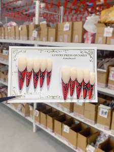 Uñas Postizas de Lujo SHUANGYU, Color <span class=keywords><strong>Rosa</strong></span>, ABS, Hechas a Mano, Diseño de Ataúd Largo, Cobertura Completa, con Brillantina Plateada y Pedrería, Estilo Stiletto Suave - Product Image 3