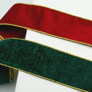 Pita Dekoratif Berkualitas Tinggi Ramah Lingkungan dari Poliester Tenun, Warna Hijau Natal dengan Pinggiran Emas, Lebar 5cm, Pita Merah dengan Pinggiran Emas Lebar 6.3cm - Product Image 4