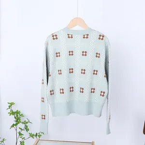 2024 Customizable Ladies Casmere Pullover Knitwear Factory Bow-Collar Print Cotton-Wool Matching Sweater Suits Casual Winter