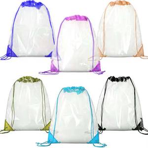 Promotional Clear Drawstring Backpack Bags for Sports Shoes Custom PVC Transparent Sports Travel Drawstring Sportpacks