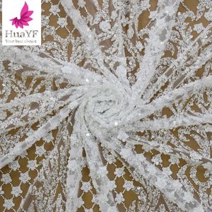 Kain Renda Nigeria 2021 Putih Murni Kualitas Tinggi Payet Putih Gaun Pengantin Gaun Malam Kain HY1689 - Product Image 5