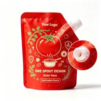 Sachet Doypack personnalisé imprimé avec bec verseur en feuille d'aluminium, en PET/AL/NY/RCPP, pour sauces alimentaires liquides (tomate)