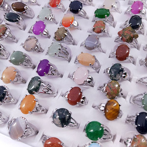 Cincin Grosir Campuran Berbagai Model Perhiasan <span class=keywords><strong>Bohemian</strong></span> Bentuk Oval Kristal Warna-warni Batu Alam - Product Image 4