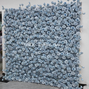 Venta al por mayor de flores enrollables Pared de flores de seda enrollar 8x8 fondo decorativo flor azul pared telón de fondo decoración boda - Product Image 3
