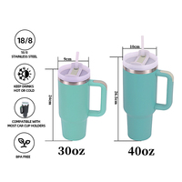 Mug de voyage isotherme en acier inoxydable à double paroi de 40 oz avec logo personnalisé, gravé au laser, anti-fuite, qualité alimentaire, avec poignée et paille