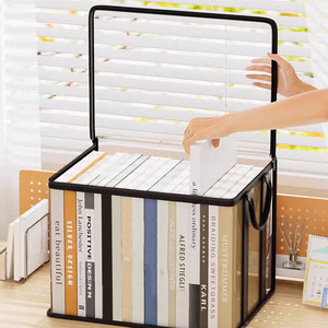 Transparent Waterproof PVC <b>Book</b> Storage <b>Box</b> Foldable With Handle Large Capacity Student Organizer Rectangle Office Storage Bag - Product Image 1