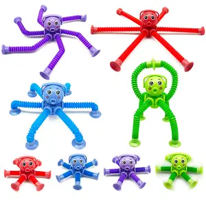 Hot Selling Anti Stress stretchable Sensory Cartoon Finger Fidget Toys Octopuses Fidget Pops Suction Tube Spinners