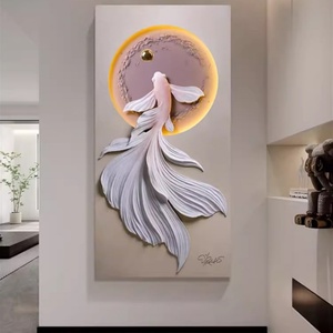 Decoración para el Hogar, Decoración de Entrada, Pintura Moderna de Peces, Arte de Pared para Sala de Estar, Pasillo, Pintura de Porcelana de Cristal con LED - Product Image 3