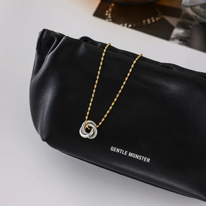 Collier en acier inoxydable avec design entrelacé, chaîne à perles dorées, plaqué or 18 carats, pendentif élégant pour un look tendance - Product Image 4