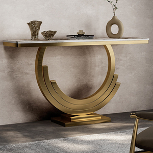 Muebles de sala de estar de lujo, mesa de consola semicircular, mesa de consola de mármol negro, mesa de consola con espejo estrecho - Product Image 4