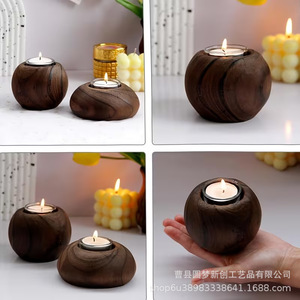 Cross-border wooden candlestick, simple round <b>candle</b> <b>holder</b>, <b>candle</b> cup, Christmas wedding, wedding cafe decoration. - Product Image 2