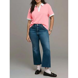 Fisoew Womens <b>Plus</b> <b>Size</b> Summer Polo Shirt Short Sleeve Collared Loose Tunic Cotton Breathable Casual Top - Product Image 4