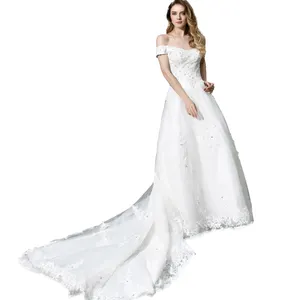 New thiết kế đặc biệt đẹp dài Train vai satin trắng Wedding Dress cho các cô dâu