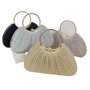 Women's Classic Vintage Fashion Pleated Evening Bag Versatile Polyester Shell <b>Handbag</b> Magnetic Closure Chain Strap 1L Capacity - Product Image 1