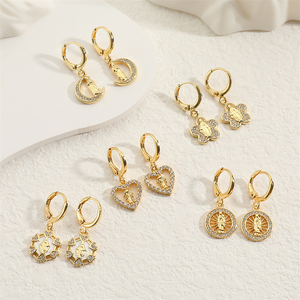 Dreamwork-pendientes de circonia cúbica para mujer, aretes de gota de la Virgen María de 18K, moneda milagrosa en forma de corazón redondo ovalado, estrella, luna - Product Image 3