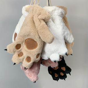 Gants Nouveauté d'Hiver pour Femme en Fausse Fourrure avec Logo Patte Brodée Gants d'Hiver Confortables à Doigts Complets Motif Animal de Dessin Animé - Product Image 2