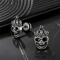 Boucles d'oreilles clous en acier chirurgical 316L, motif crâne couronne royale, plaqué or PVD, bijoux de piercing pour tragus et hélix, style tribal et squelette