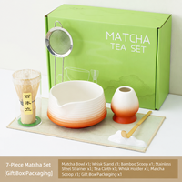 Ensemble de bols à matcha en céramique Dehua de style japonais avec bec verseur, design dégradé pour le fouettage du thé, cérémonie du thé japonaise, emballage en boîte colorée