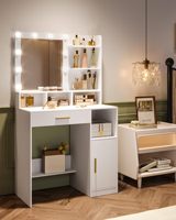 Miroir de coiffeuse moderne et écologique avec éclairage LED, 3 étagères, 4 compartiments ouverts, grand tiroir, armoire réglable