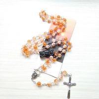 Colliers Chapelet Catholiques en Perles de Verre de 8 mm, Pendentifs Croix, Cadeaux Religieux, Vente en Gros, Plusieurs Couleurs