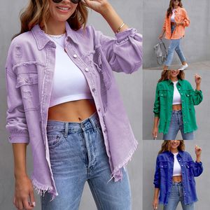 Chaqueta vaquera de longitud media con bordes rasgados y agujeros para mujer, Top de solapa informal de manga larga para otoño e invierno, último diseño, 2017 - Product Image 2