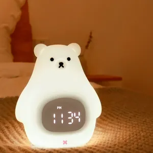 Luce notturna all'ingrosso della sveglia del silicone del commestibile dell'orologio dei bambini dell'esposizione digitale del LED dell'orso bianco all'ingrosso