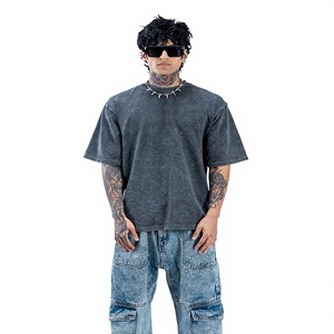T-shirt ample pour homme en coton 100% délavé à l'acide, à épaules tombantes, avec effet délavé à l'acide - Product Image 1