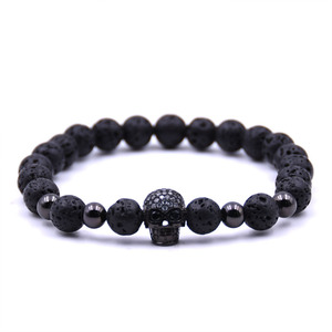 <span class=keywords><strong>Pulsera</strong></span> de cuentas de Lava Rock para hombre, difusor de aceite esencial, aromaterapia, Ideal para antiestrés, ojo de cristal, Cráneo, 8MM - Product Image 5