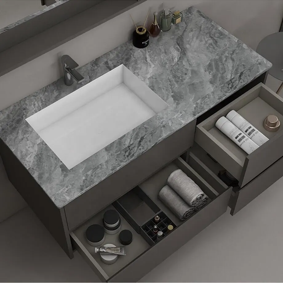 Katı ahşap Vanity mobilya Modern ahşap banyo makyaj dolabı lavabo ile