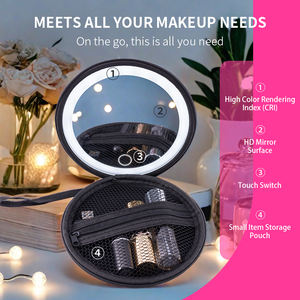 Miroir compact rond en cuir imperméable Miroir de voyage à LED manuelle Trousse de maquillage portable rechargeable avec miroir - Product Image 2