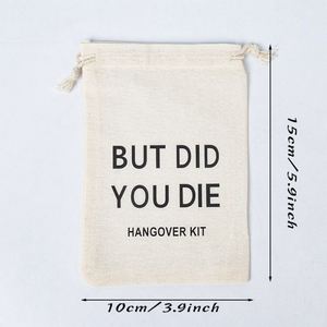 Sacs en coton personnalisés avec cordon de serrage, sac pour kit de récupération après une gueule de bois, pochette en coton et lin 10x15cm, imprimé par transfert thermique pour cadeau de fête - Product Image 2