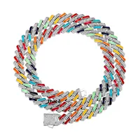 2NK21090011 Collier de chaînes de mode pour femmes européennes américaines en laiton plaqué or 14 carats Chaîne cubaine en émail coloré à double rangée de 10mm