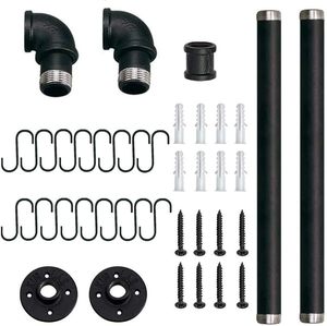 Support mural de cuisine en tuyau de fer avec crochets multiples pour rangement de casseroles, ustensiles et batterie de cuisine - Product Image 4
