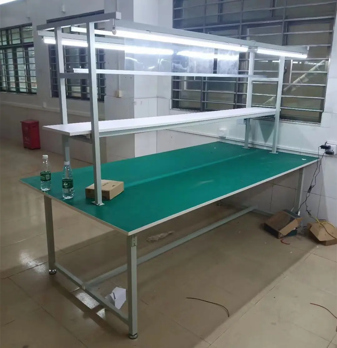 Industrial Warehouse Workshop Light Weight Work Station Table Assembly Line Work Bench Table With Lights