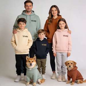 OEM ODM 無地 カスタムロゴ 暖かい 親子犬 カップル 快適 1/4ジッパー パーカー プルオーバー ペット犬 男の子 家族服 - Product Image 4