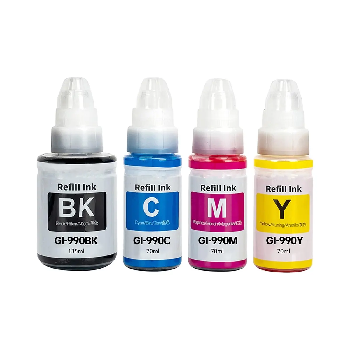 Bouteille d'encre de recharge de qualité supérieure 70ml et 135ml GI-990BK GI-990C GI-990M GI-990Y quatre couleurs encre de recharge de colorant à base d'eau pour canon