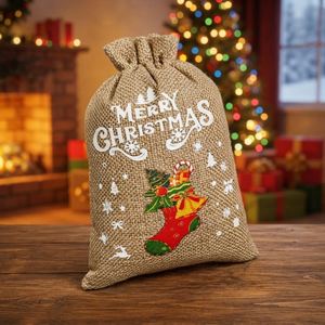 Christmas Gift Packaging <b>Bag</b>-Portable Small Jute Sack for Holiday/Party Custom Logo Size Exhibition Giveaway Tote Drawstring - Product Image 2