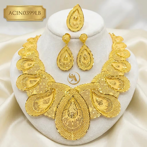 Luxury African Teardrop 24K Gold Plated Statement Jewelry Set for Women Nigerian <b>Bridal</b> Fashion Necklace - Product Image 1