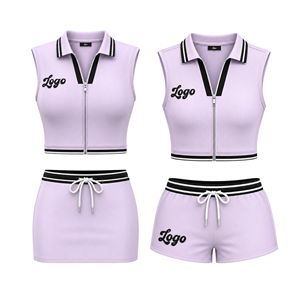 Ensemble 2 pièces personnalisé avec logo OEM pour femmes, haut court sans manches à fermeture éclair et short, tenue de sport, streetwear Y2K, tenues d'été - Product Image 2