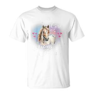 Camiseta Just A Girl That Loves Horses, color blanco, unisex, talla para adultos - Product Image 1