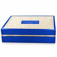 Caixa de Presente Rígida de Luxo Personalizada, Ecológica e Feita à Mão, Azul Metálico, Duas Peças, com Tampa Geométrica em Relevo para Cosméticos e Cuidados com a Pele