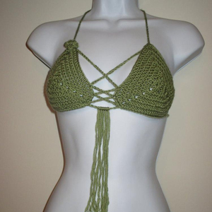 Haut de bikini tendance en crochet - Franges - Vert - Product Image 1